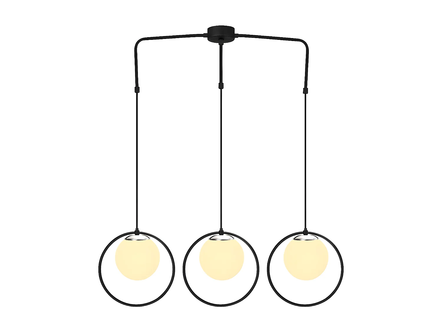 Lámpara colgante lineal Escott negro con forma de aro y 3 esferas de cristal 3xE27