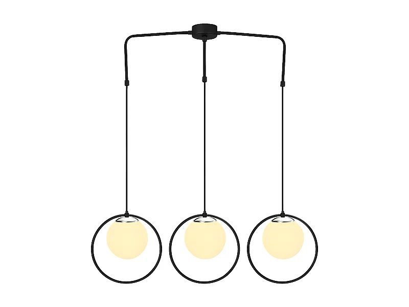 Suspension linéaire Escott noire en forme d'anneau et 3 sphères en verre 3xE27