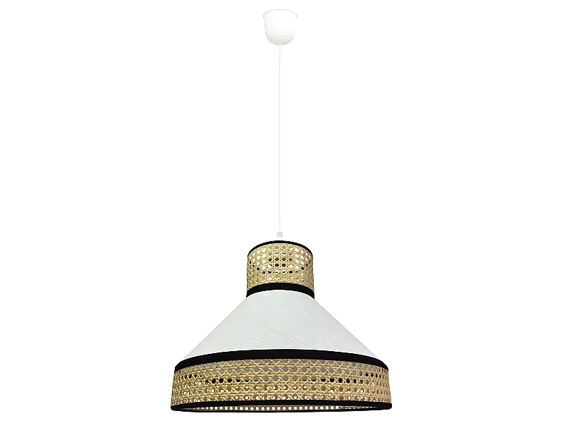 Lámpara colgante Sifonte con pantalla de lino blanco y franjas de rafia 1xE27 ø40cm