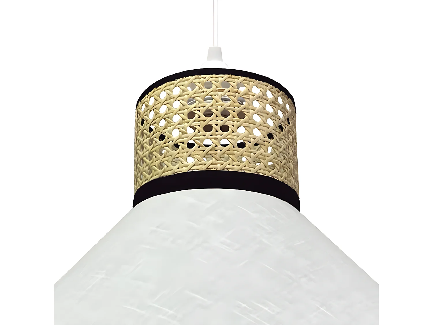 Suspension Sifonte avec abat-jour en lin blanc et rayures en raphia 1xE27 ø40cm