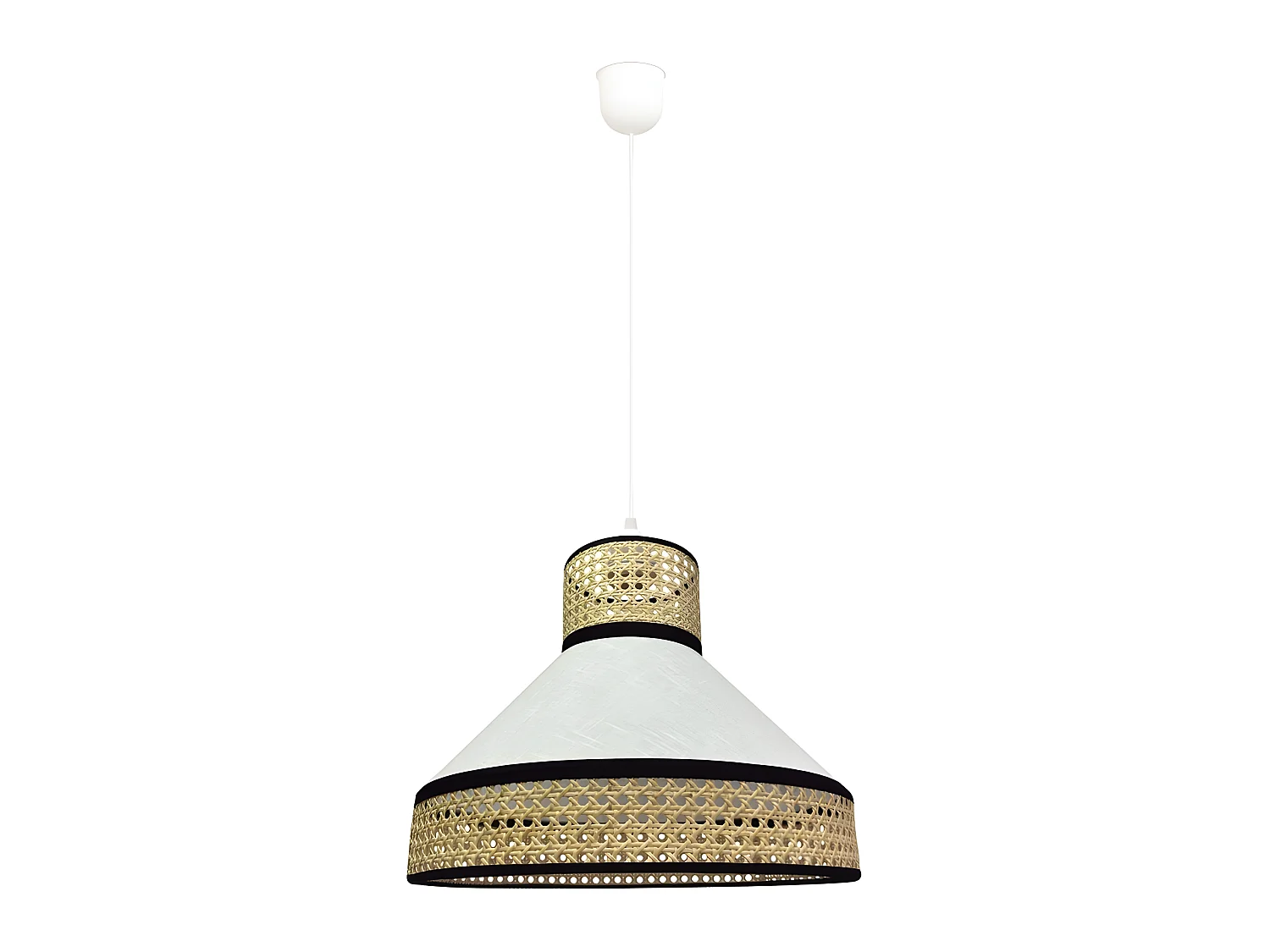Suspension Sifonte avec abat-jour en lin blanc et rayures en raphia 1xE27 ø40cm