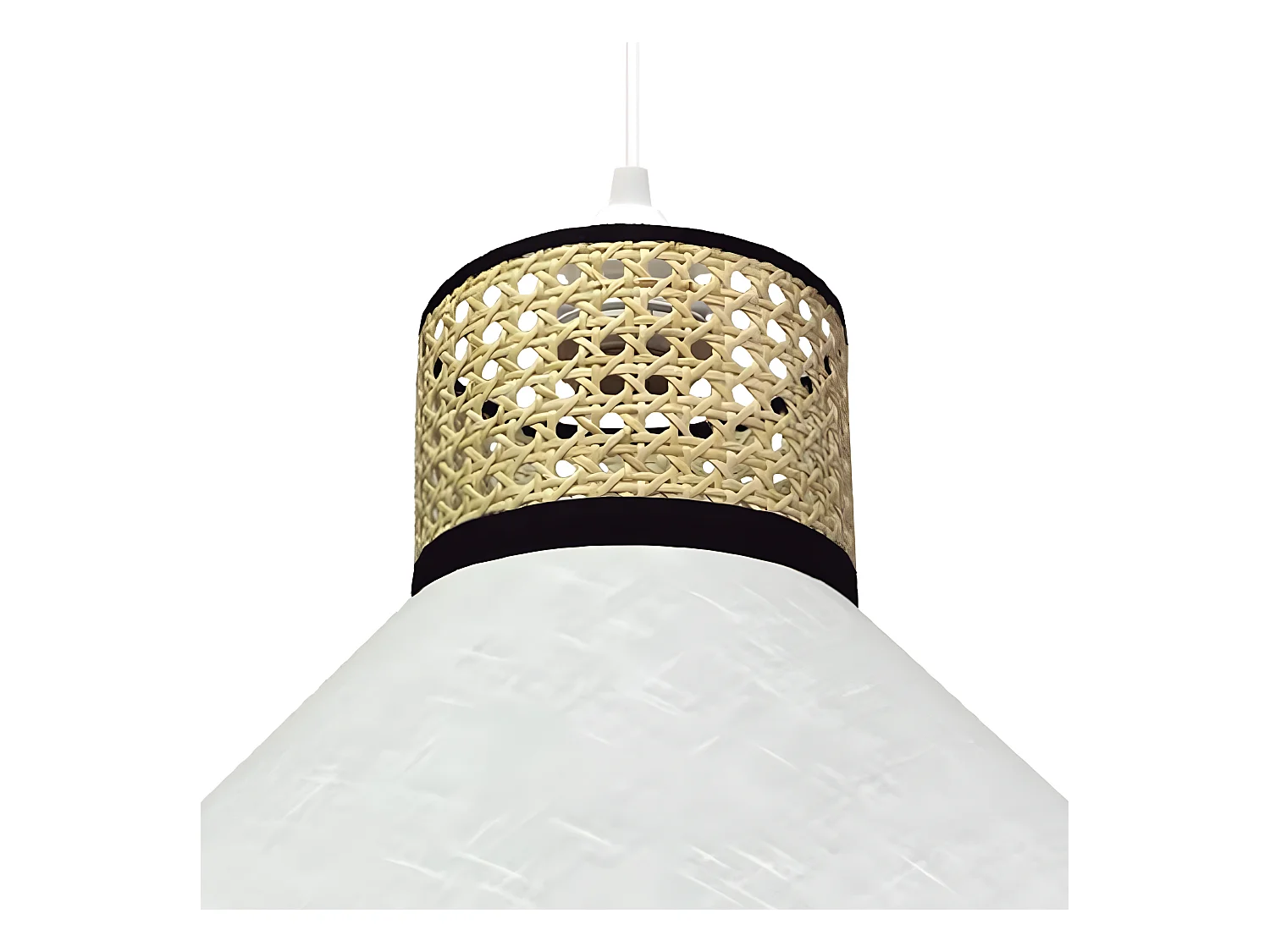 Lámpara colgante Sifonte con pantalla de lino blanco y franjas de rafia 1xE27 ø40cm