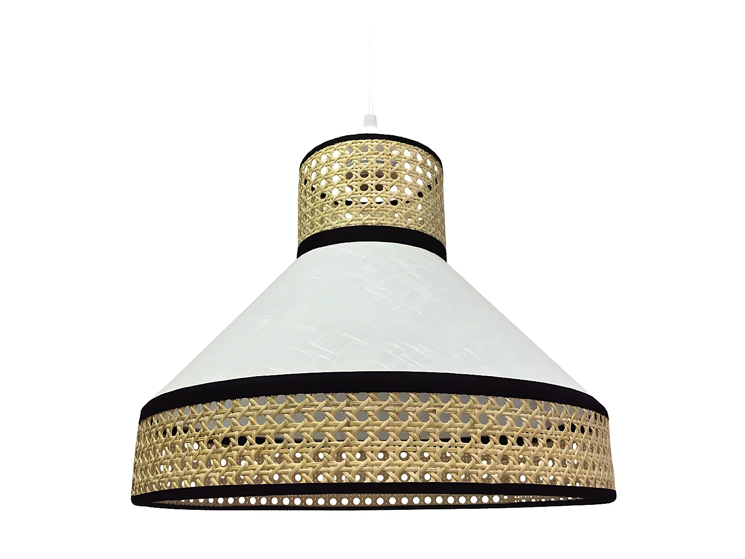 Lámpara colgante Sifonte con pantalla de lino blanco y franjas de rafia 1xE27 ø40cm