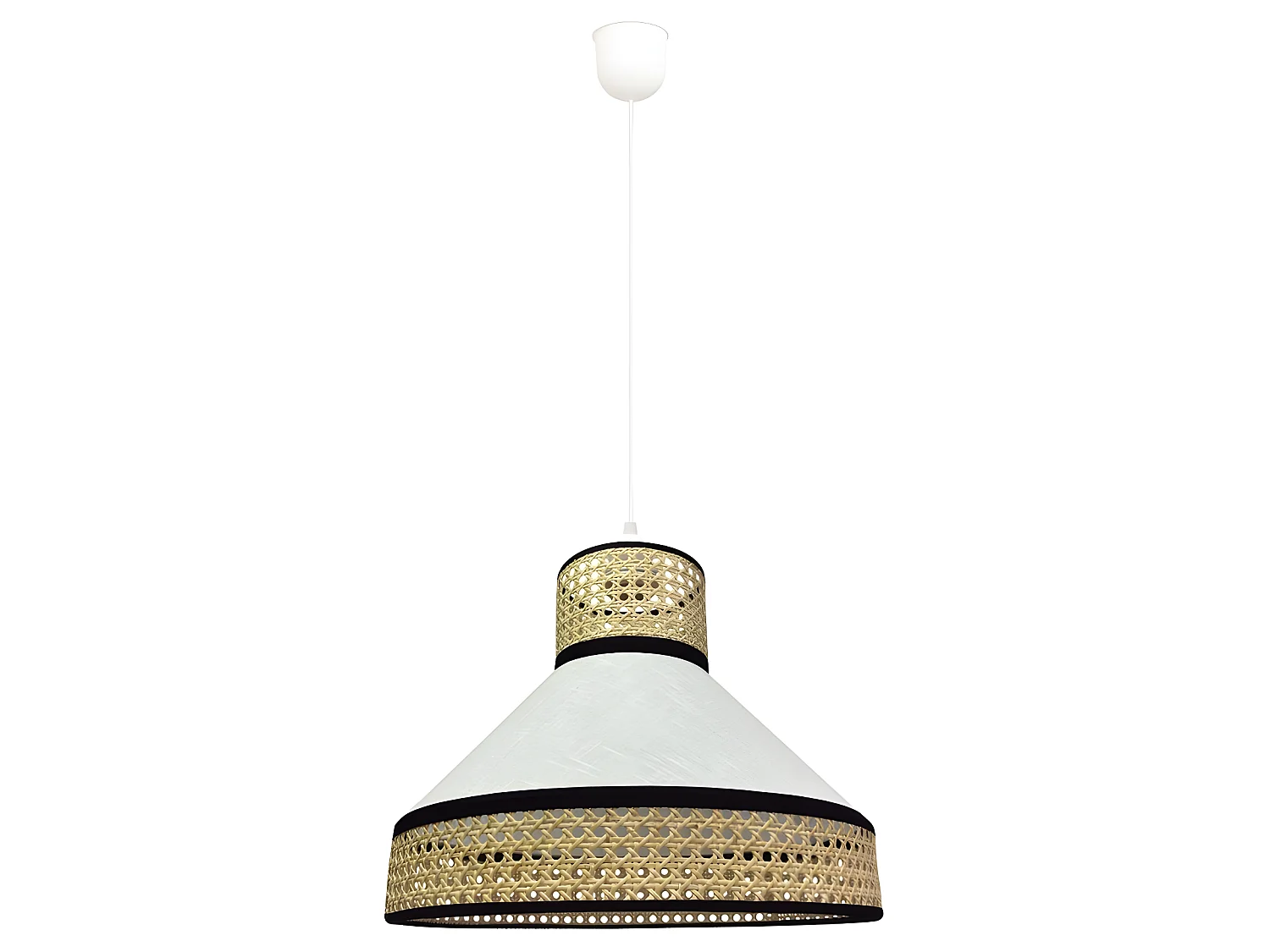 Hanglamp Sifonte met witte linnen lampenkap en raffia strips 1xE27 ø40cm