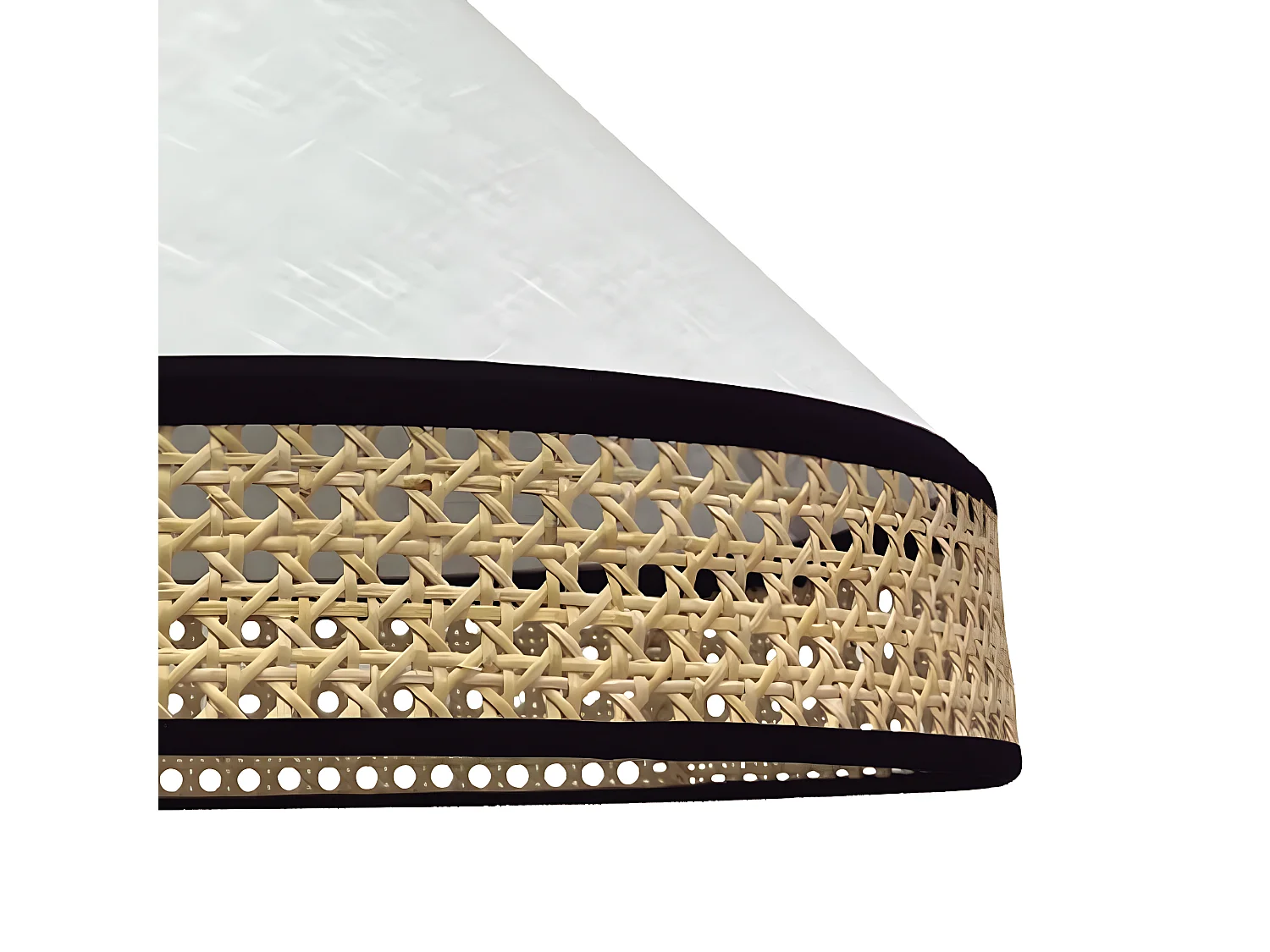 Hanglamp Sifonte met witte linnen lampenkap en raffia strips 1xE27 ø40cm