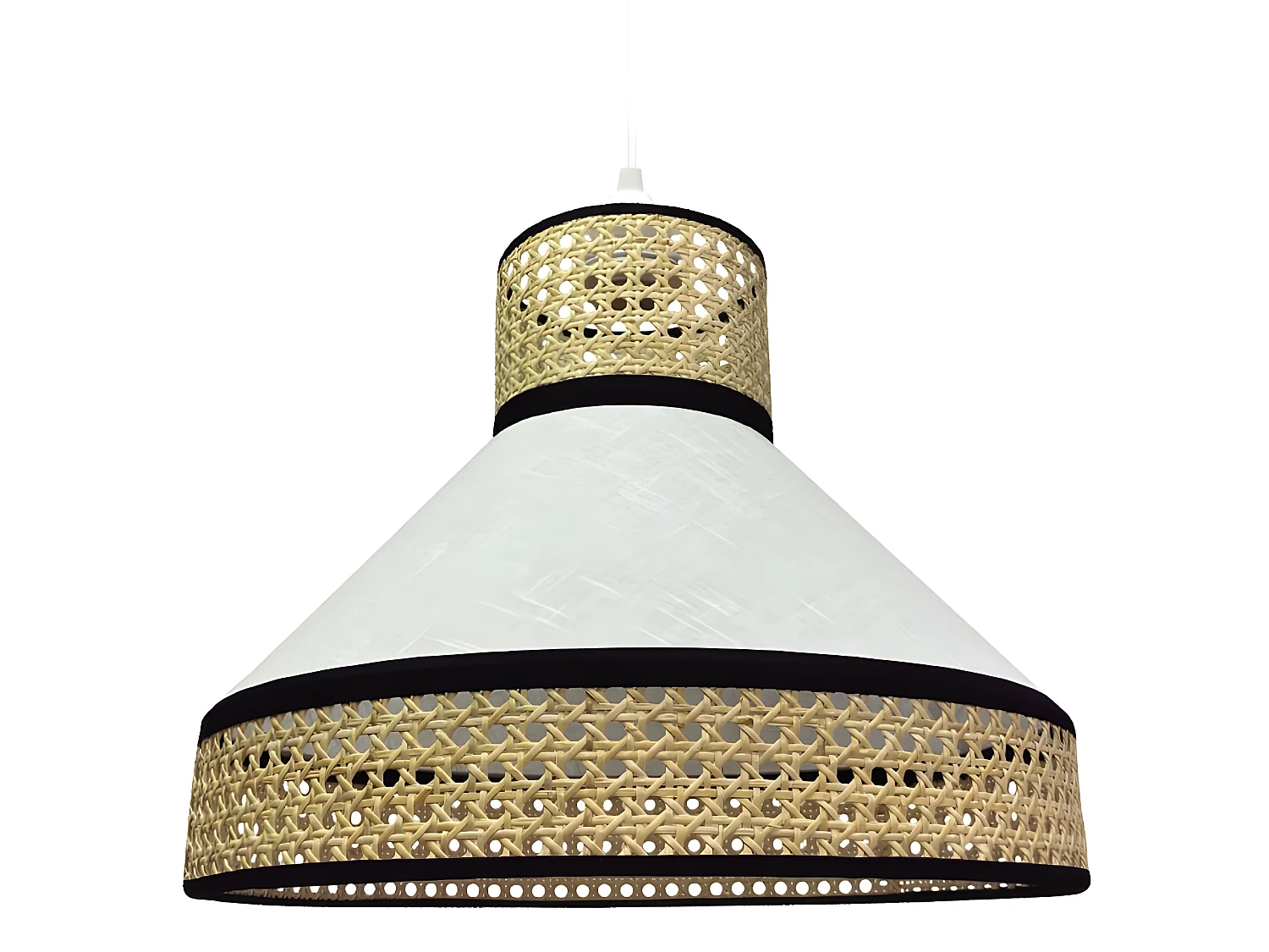 Hanglamp Sifonte met witte linnen lampenkap en raffia strips 1xE27 ø40cm