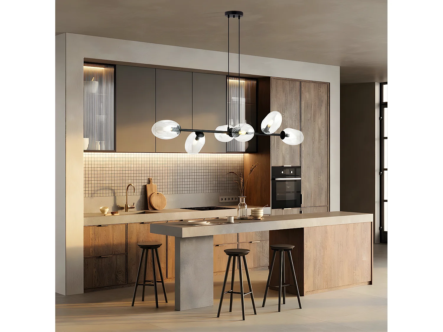 Moderne Bimala hanglamp met 6 helder glazen tulpen 6xE14