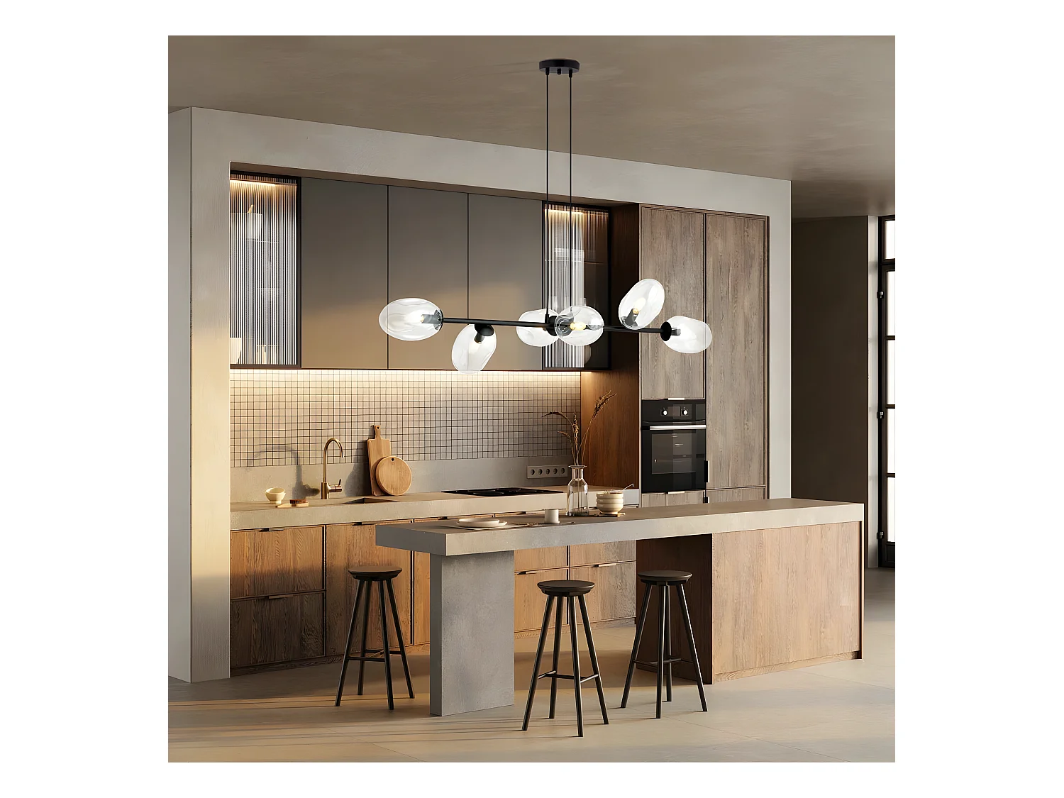 Suspension moderne Bimala avec 6 abat-jour en verre transparent 6xE14