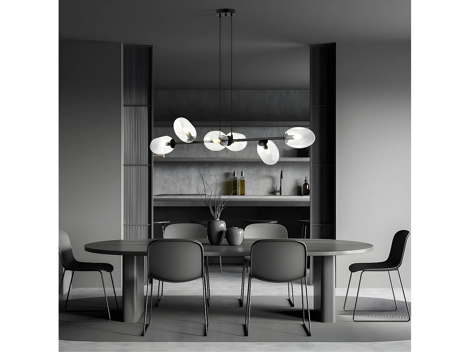 Suspension moderne Bimala avec 6 abat-jour en verre transparent 6xE14