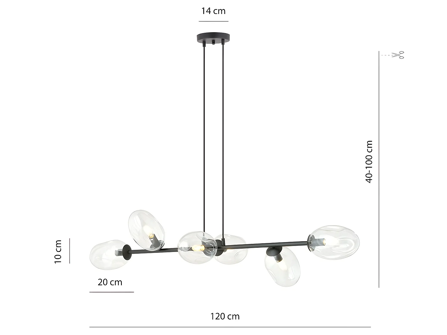 Suspension moderne Bimala avec 6 abat-jour en verre transparent 6xE14