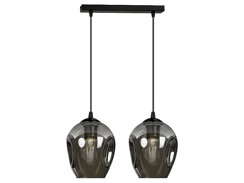 Schwarze Deckenleuchte Domos und 2 graue Spiegelglasschirme 2xE27