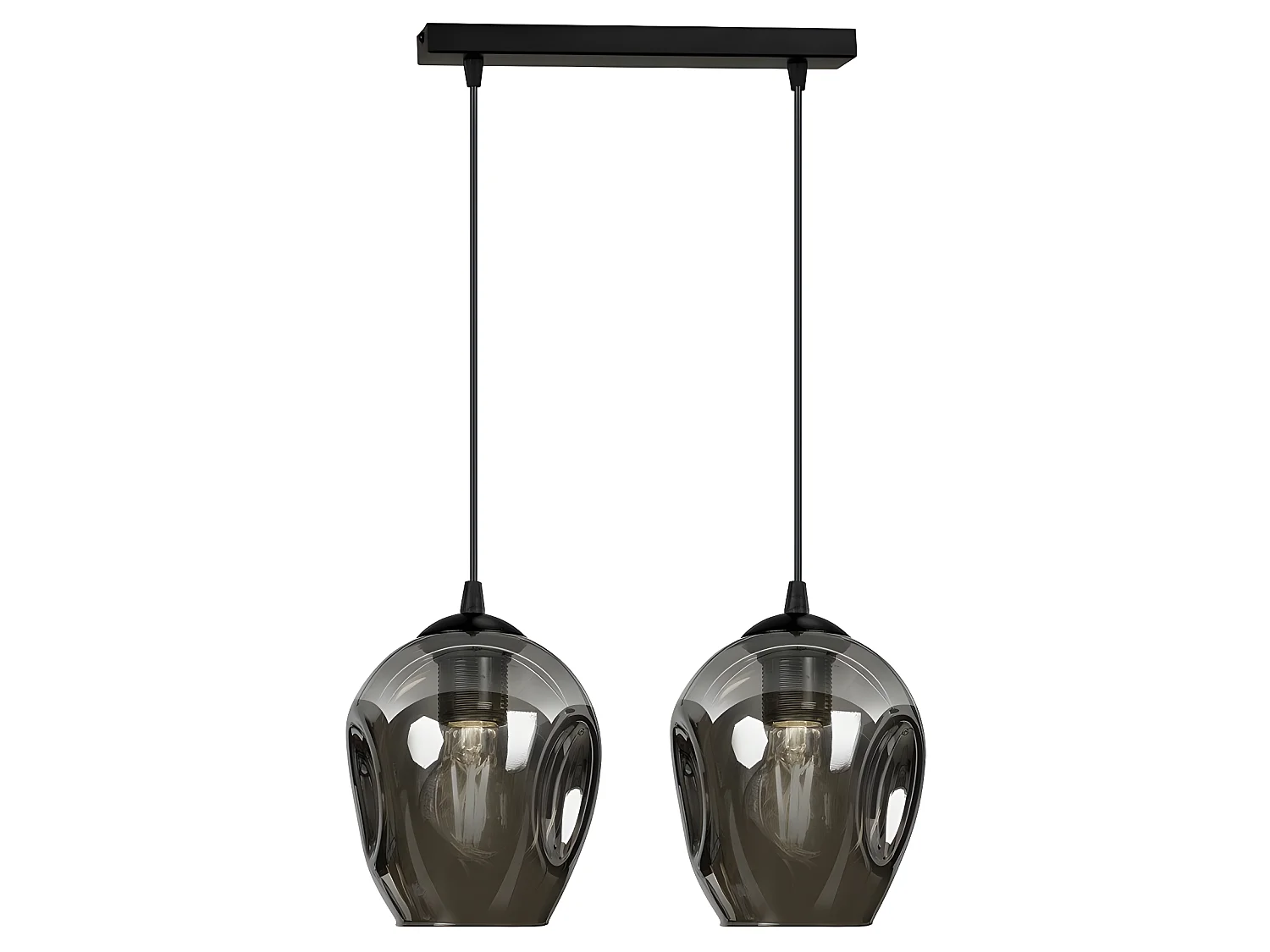 Plafonnier Domos moderne noire et 2 abat-jour en verre miroir gris 2xE27