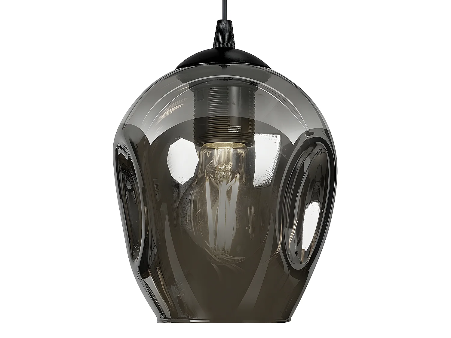 Plafonnier Domos moderne noire et 2 abat-jour en verre miroir gris 2xE27