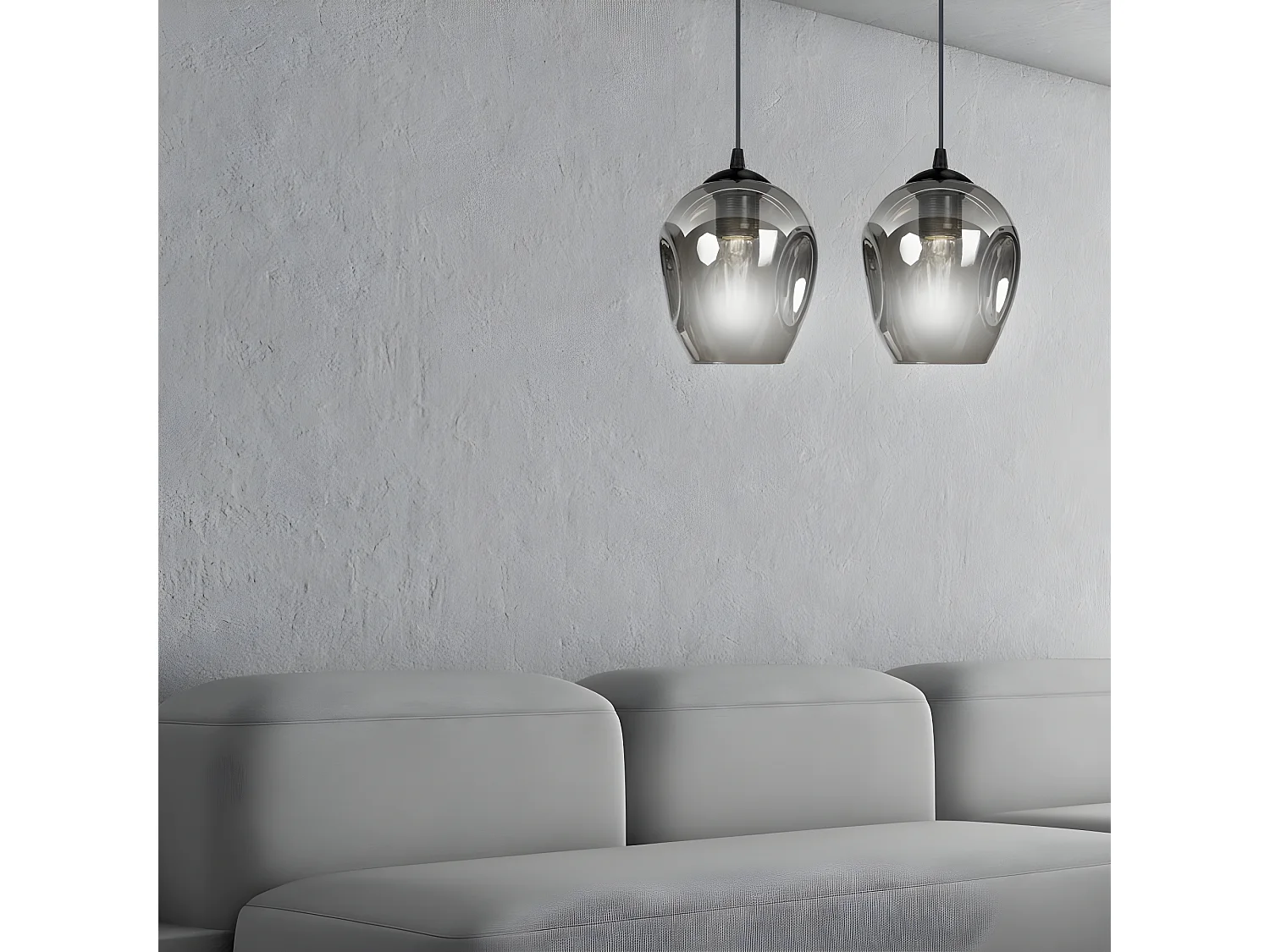 Plafonnier Domos moderne noire et 2 abat-jour en verre miroir gris 2xE27