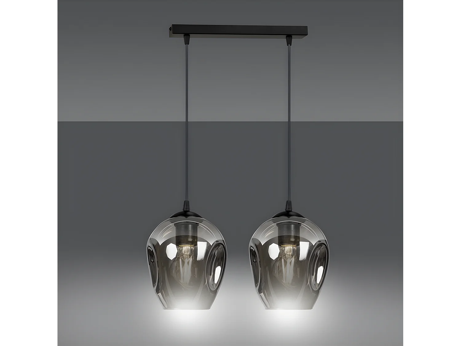 Plafonnier Domos moderne noire et 2 abat-jour en verre miroir gris 2xE27