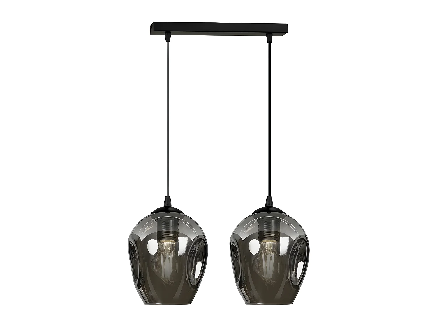 Plafonnier Domos moderne noire et 2 abat-jour en verre miroir gris 2xE27
