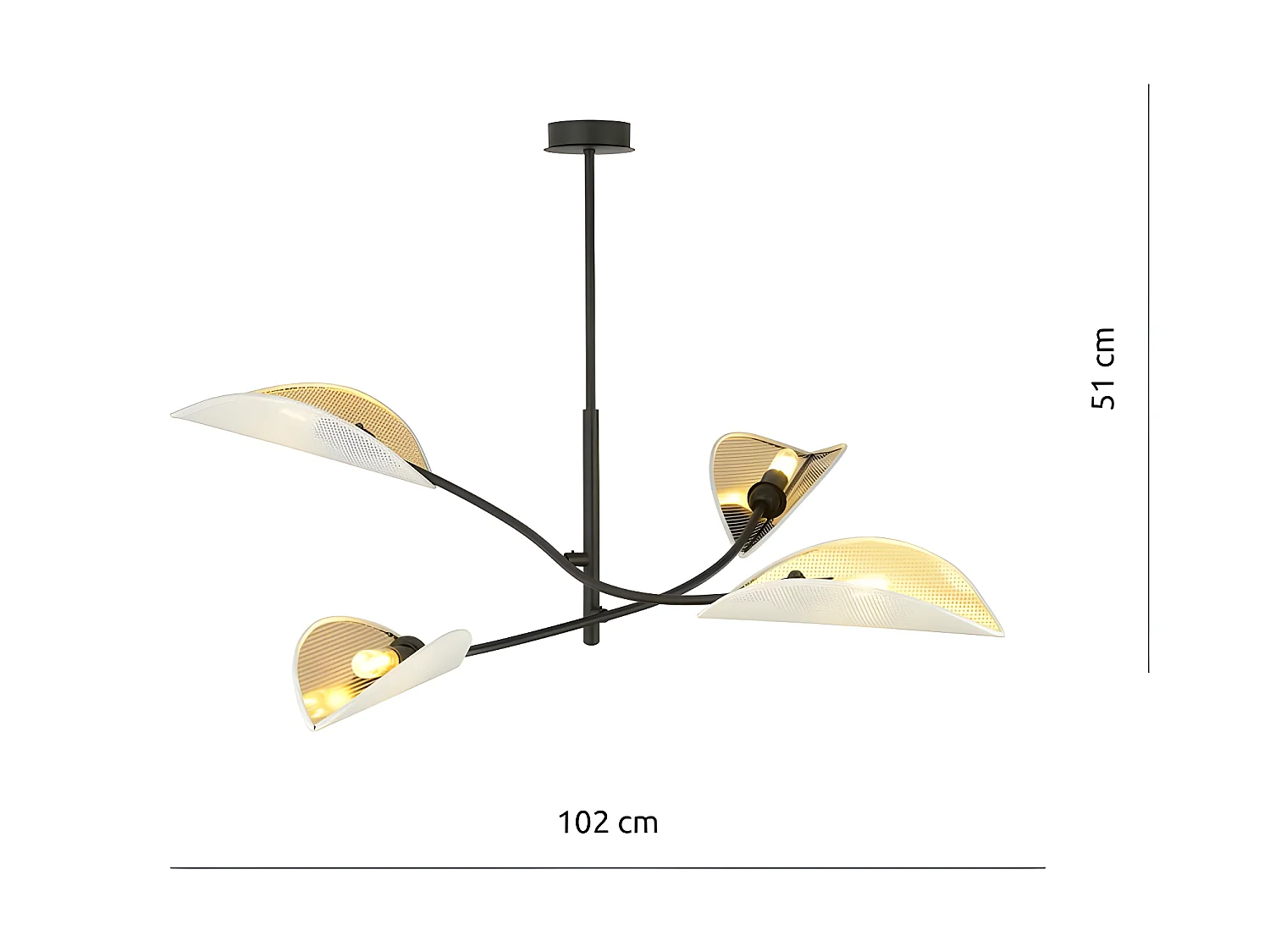 Lampadario Flik con 4 paralumi in tessuto a forma di foglia bianco e dorato 4xE14 ø102