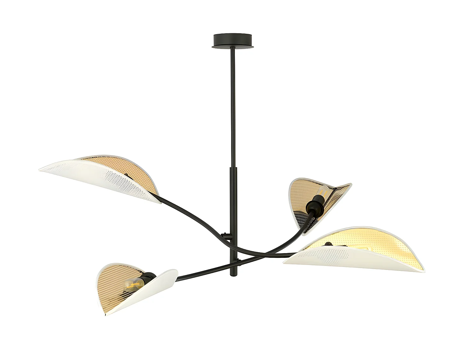 Lustre Flik avec 4 abat-jour en tissu en forme de feuille blanc et doré 4xE14 ø102