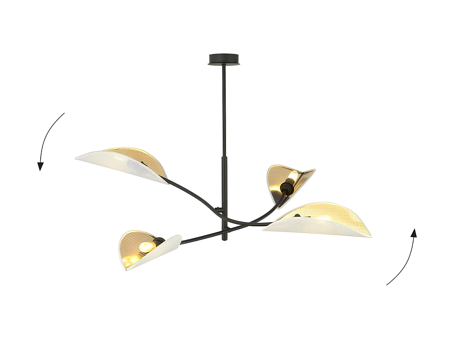 Lustre Flik avec 4 abat-jour en tissu en forme de feuille blanc et doré 4xE14 ø102