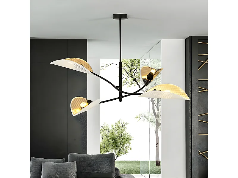 Candelabro Flik com 4 tons de tecido em forma de folha branca e dourada 4xE14 ø102