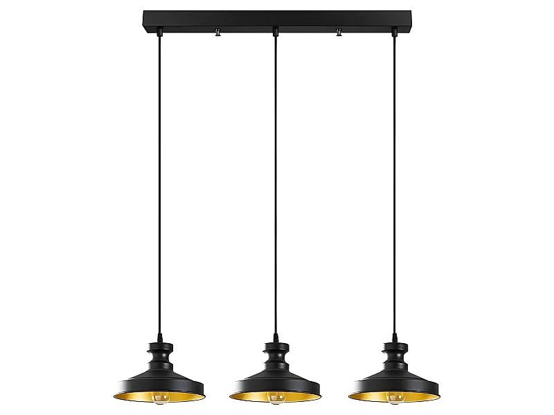 Lámpara colgante Harvey retro vintage con 3 pantallas negras 3xE27