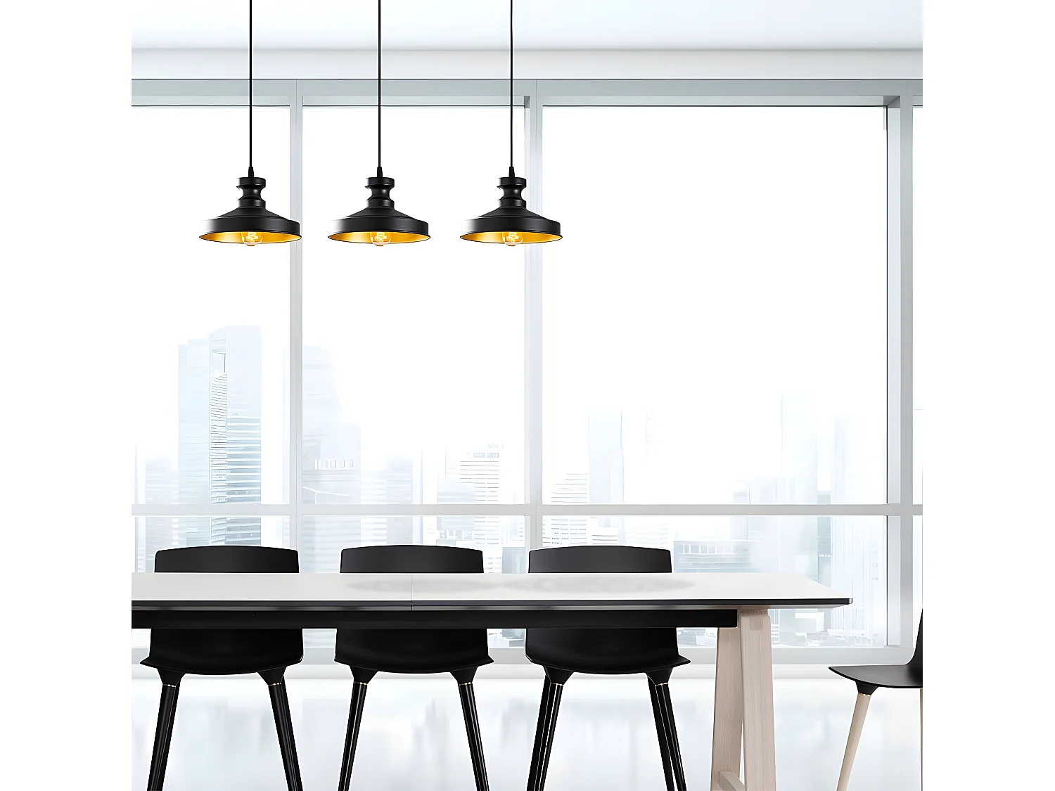 Vintage - Pendelleuchte  Harvey mit 3 schwarzen Lampenschirmen 3xE27