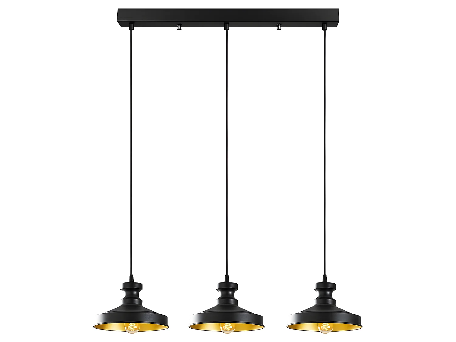 Vintage - Pendelleuchte  Harvey mit 3 schwarzen Lampenschirmen 3xE27