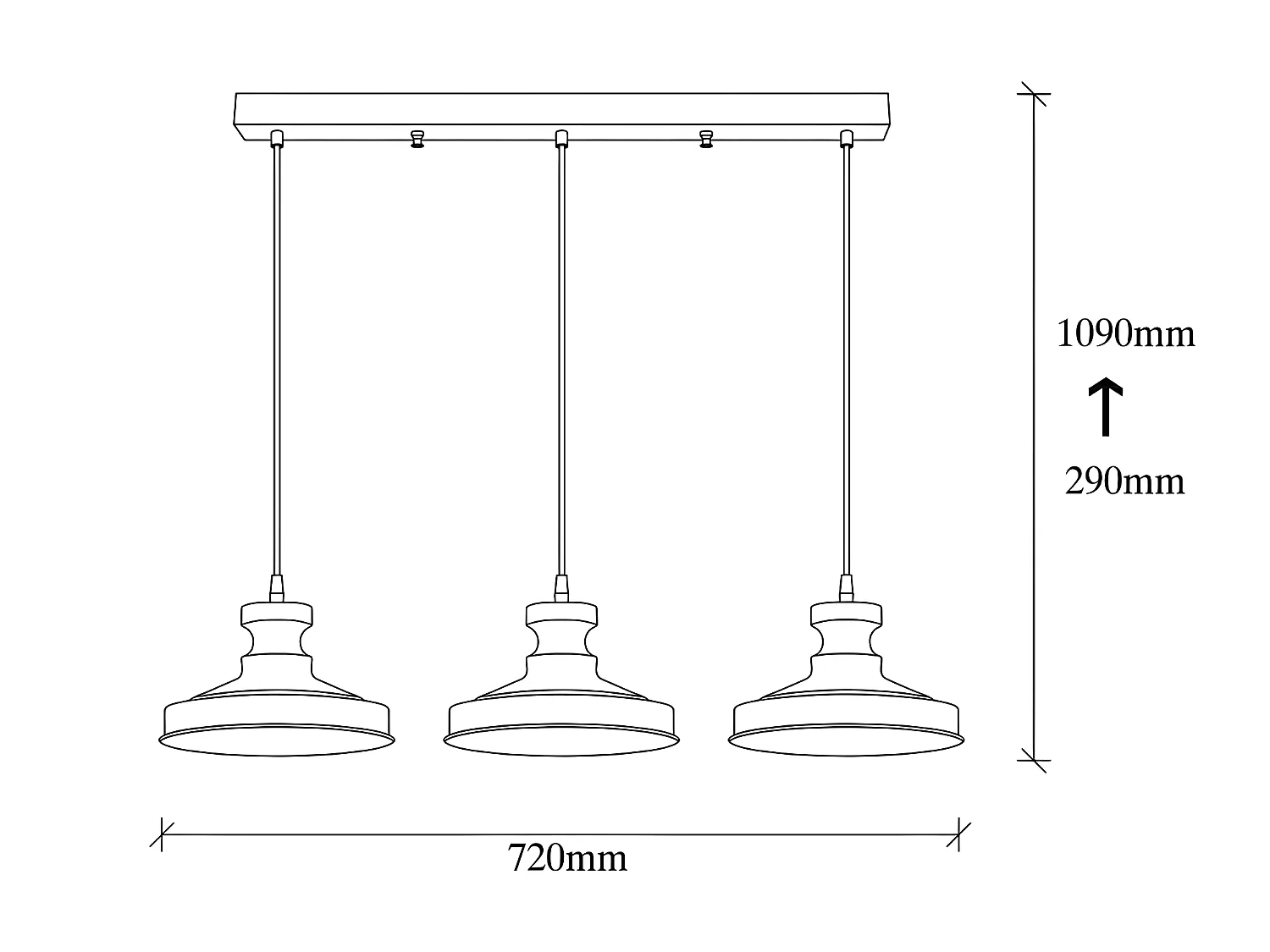 Vintage - Pendelleuchte  Harvey mit 3 schwarzen Lampenschirmen 3xE27