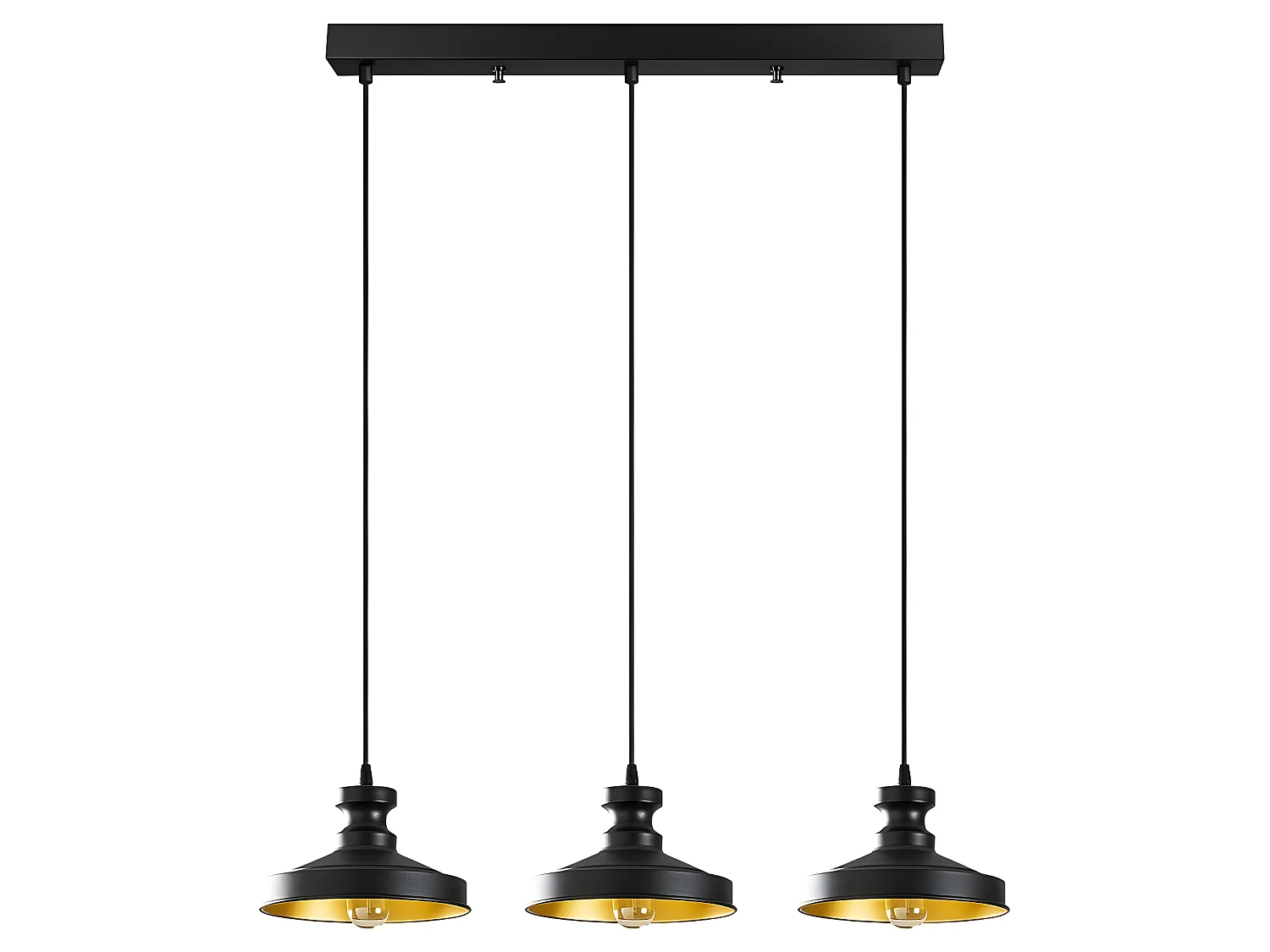 Vintage - Pendelleuchte  Harvey mit 3 schwarzen Lampenschirmen 3xE27