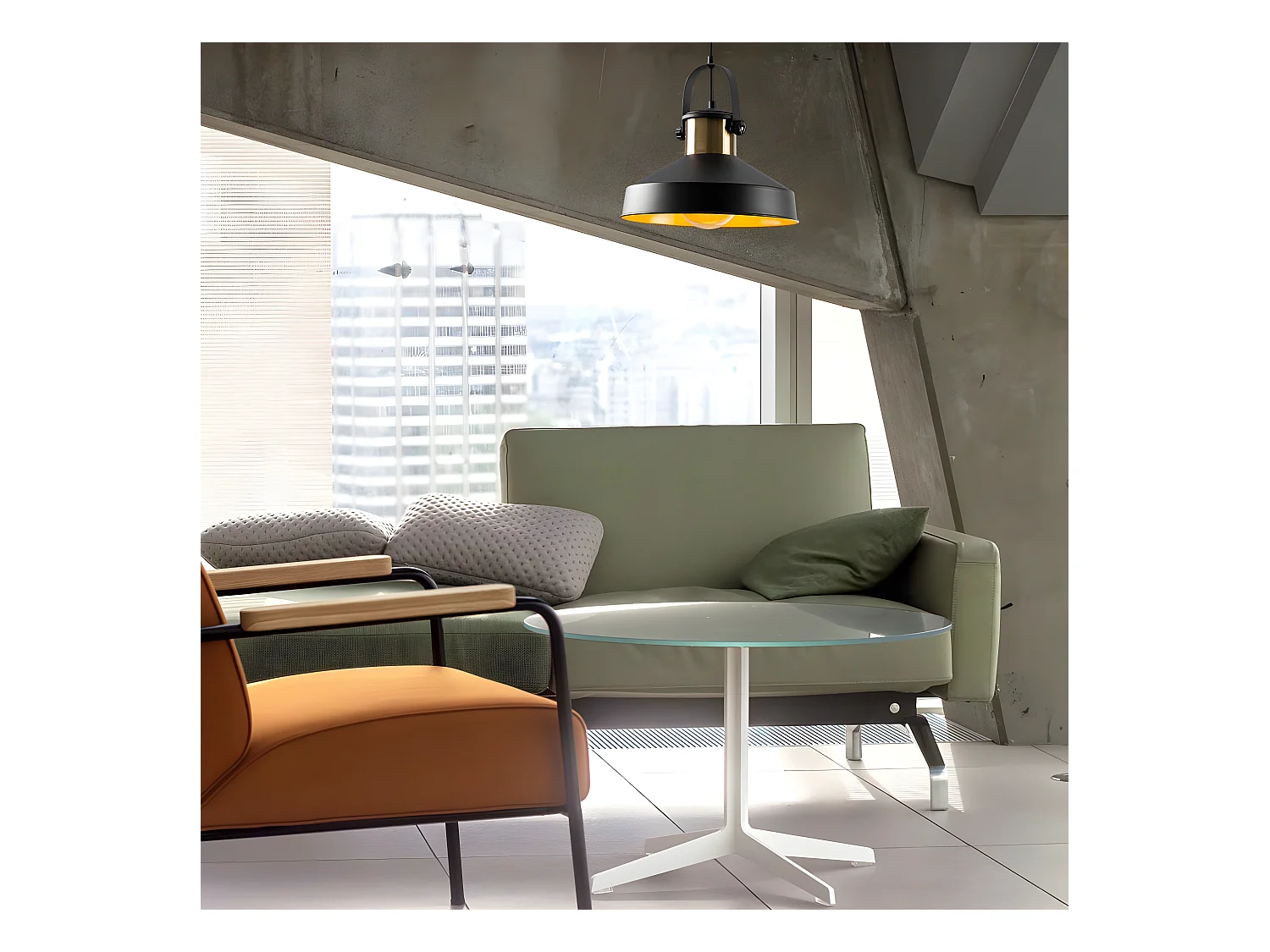 Suspension vintage rétro Momo avec abat-jour noir et détail en laiton 1xE27 ø35cm