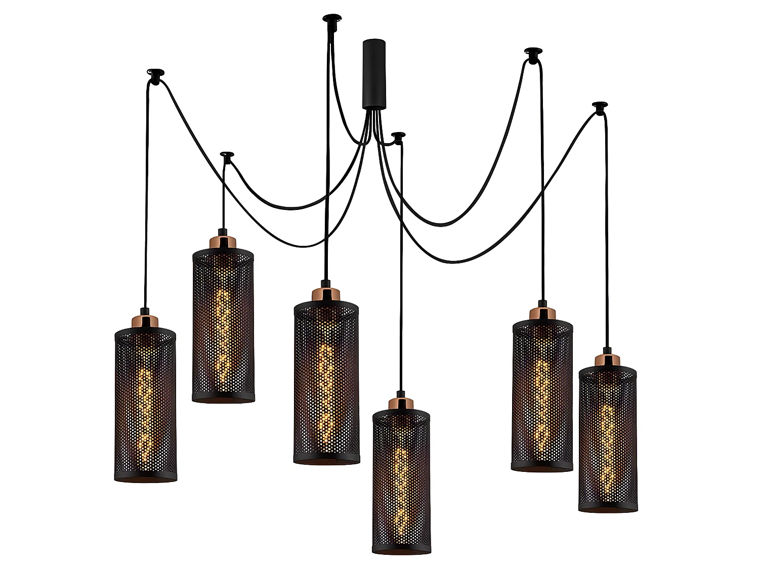 Lámpara colgante Marismo con cables desplazables y 6 pantallas de metal negro 6xE27 ø130cm