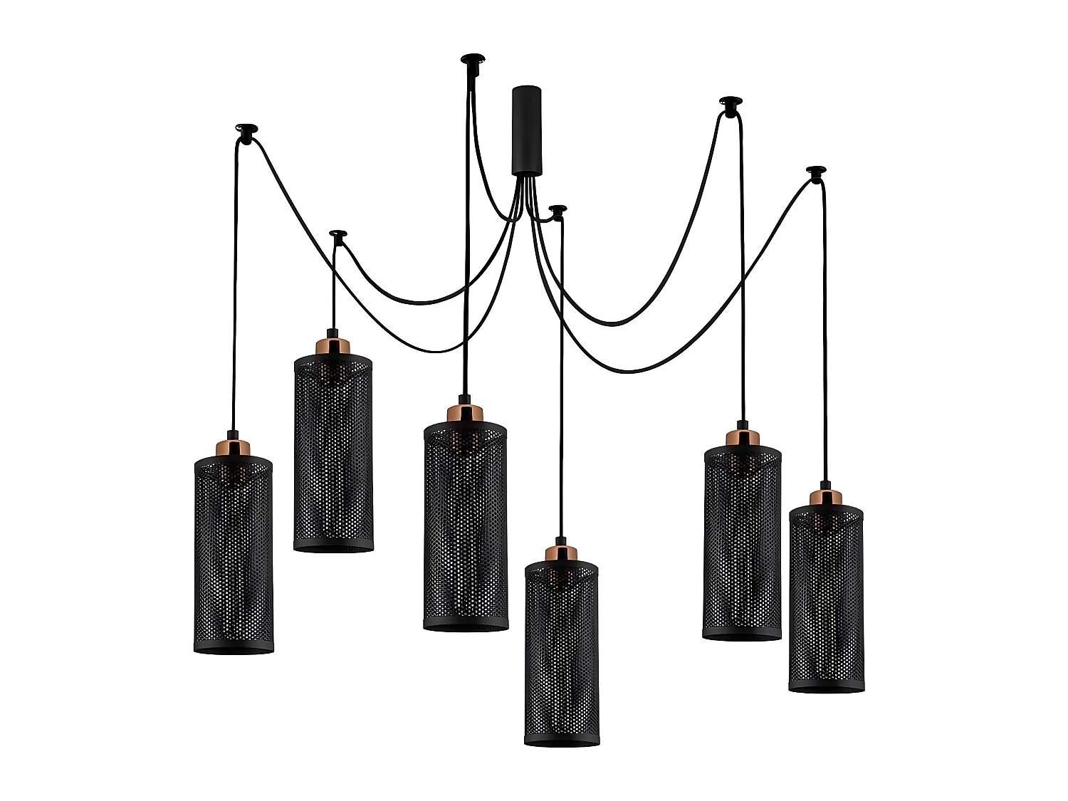 Suspension Marismo avec câbles mobiles et 6 abat-jour en métal noir 6xE27 ø130cm