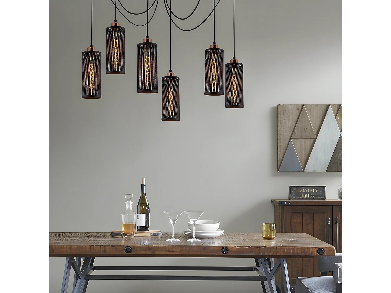 Suspension Marismo avec câbles mobiles et 6 abat-jour en métal noir 6xE27 ø130cm