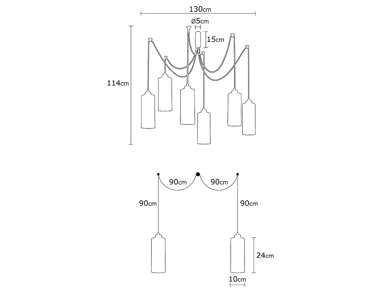 Suspension Marismo avec câbles mobiles et 6 abat-jour en métal noir 6xE27 ø130cm