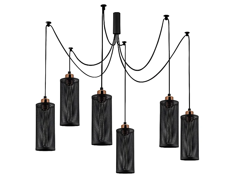 Marismo hanglamp met beweegbare kabels en 6 zwarte metalen kappen 6xE27 ø130cm