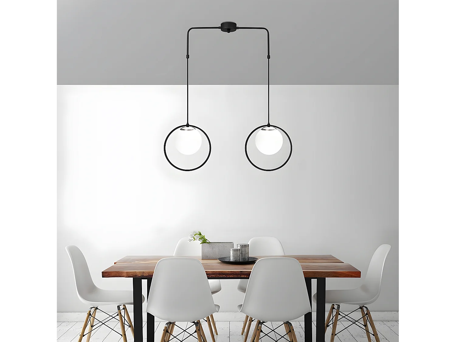 Lámpara colgante Escott negro con forma de aro y 2 esferas de cristal 2xE27