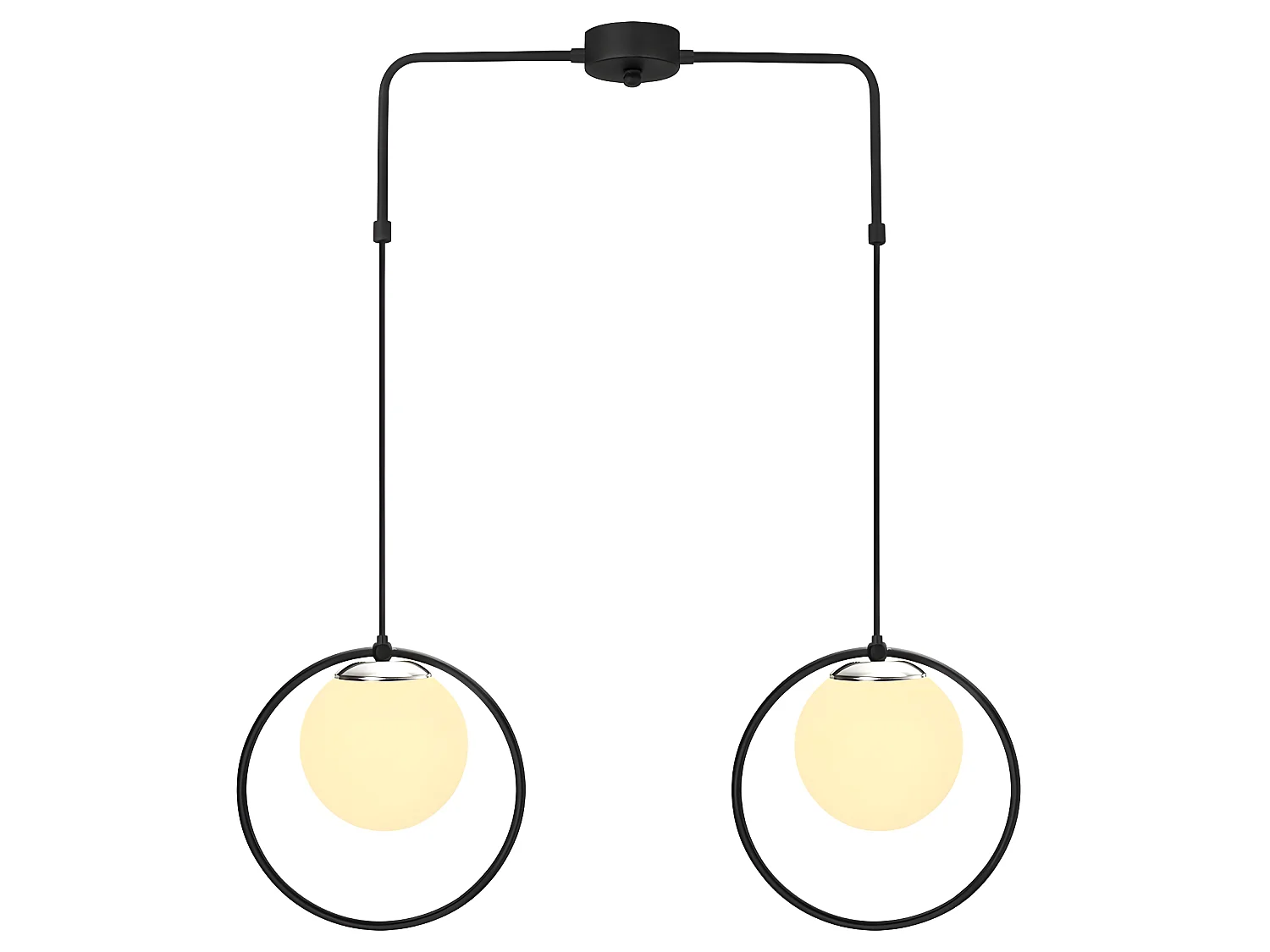 Lámpara colgante Escott negro con forma de aro y 2 esferas de cristal 2xE27