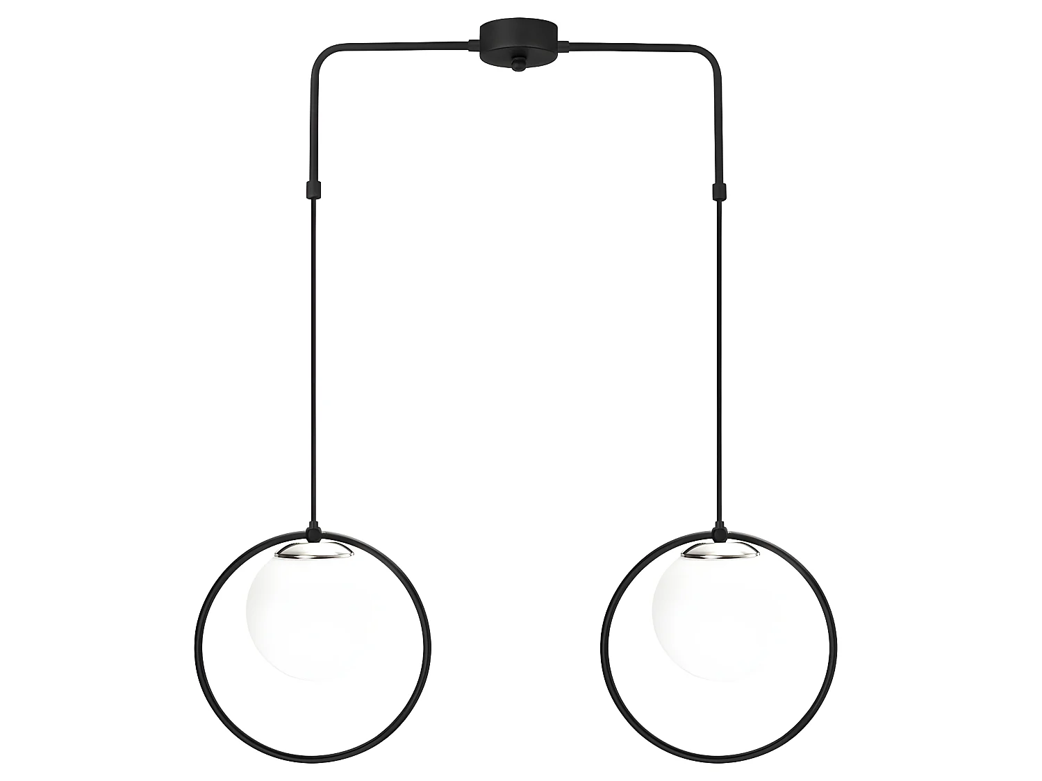 Escott zwarte hanglamp met ringvorm en 2 glazen bollen 2xE27