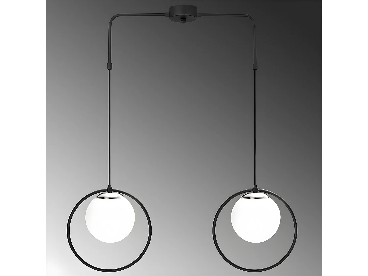 Escott zwarte hanglamp met ringvorm en 2 glazen bollen 2xE27