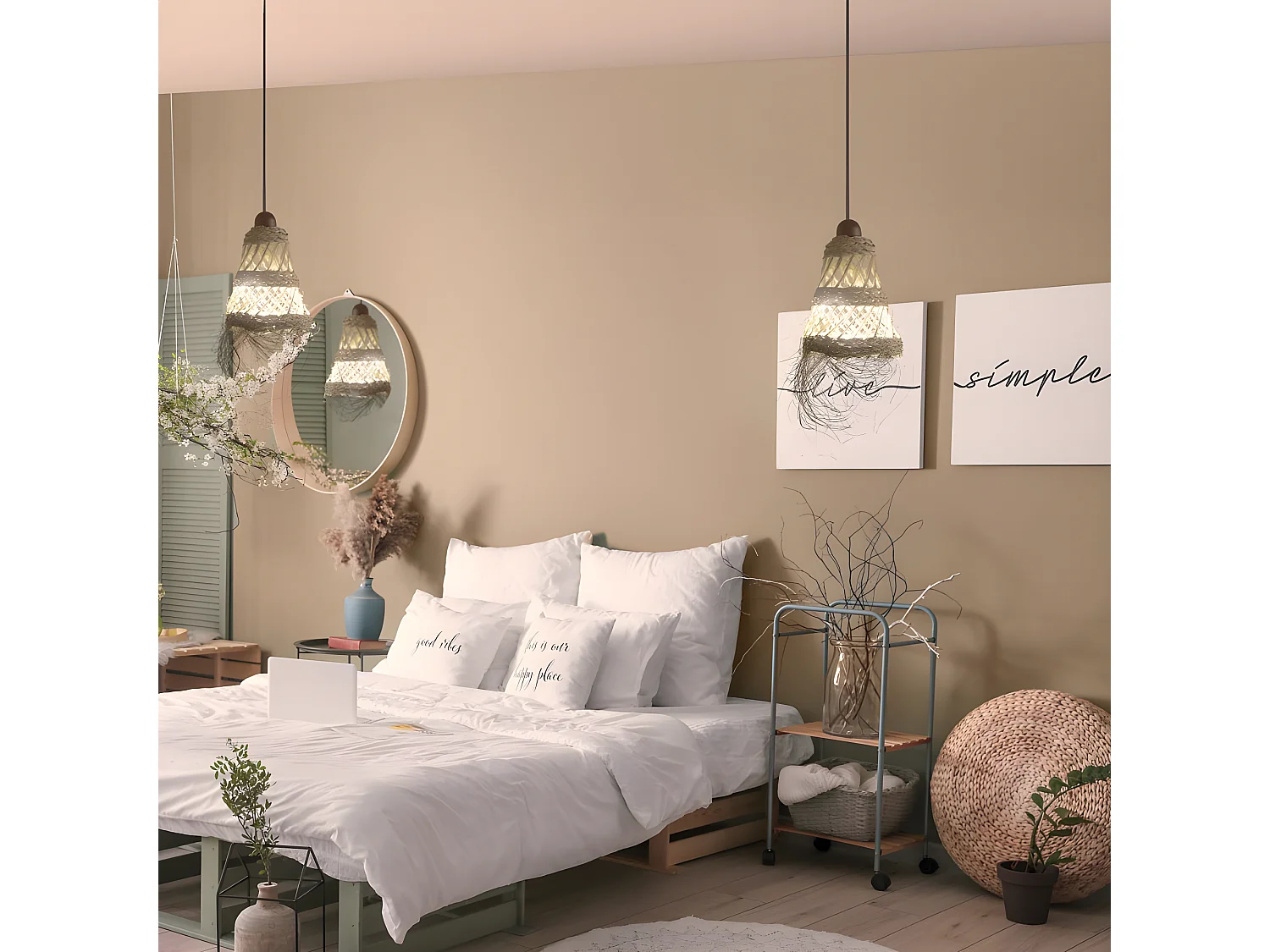 Siegra handgemaakte esparto hanglamp met lange franjes 1xE27 ø27cm