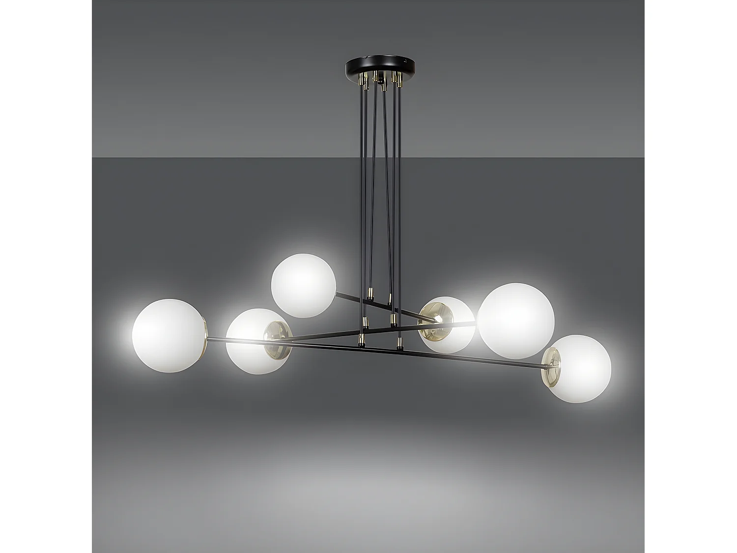 Lampada a sospensione Signo con barre in metallo nero e 4 sfere in vetro 6xE14 ø90cm