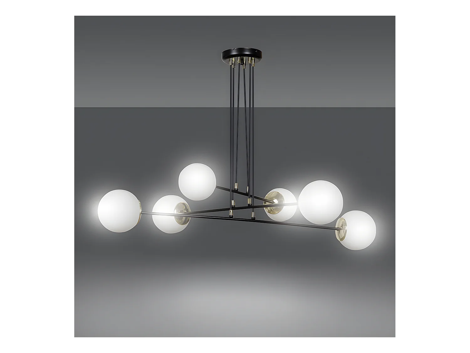 Hanglamp Signo met zwart metalen stangen en 4 glazen bollen 6xE14 ø90cm
