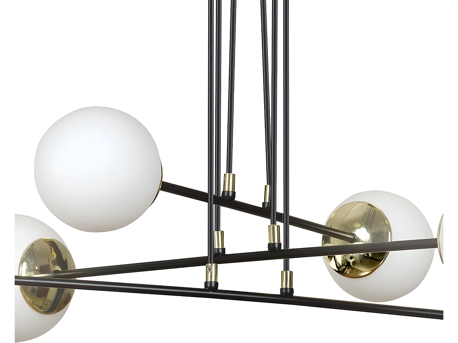 Suspension Signo avec barres en métal noir et 4 sphères en verre 6xE14 ø90cm