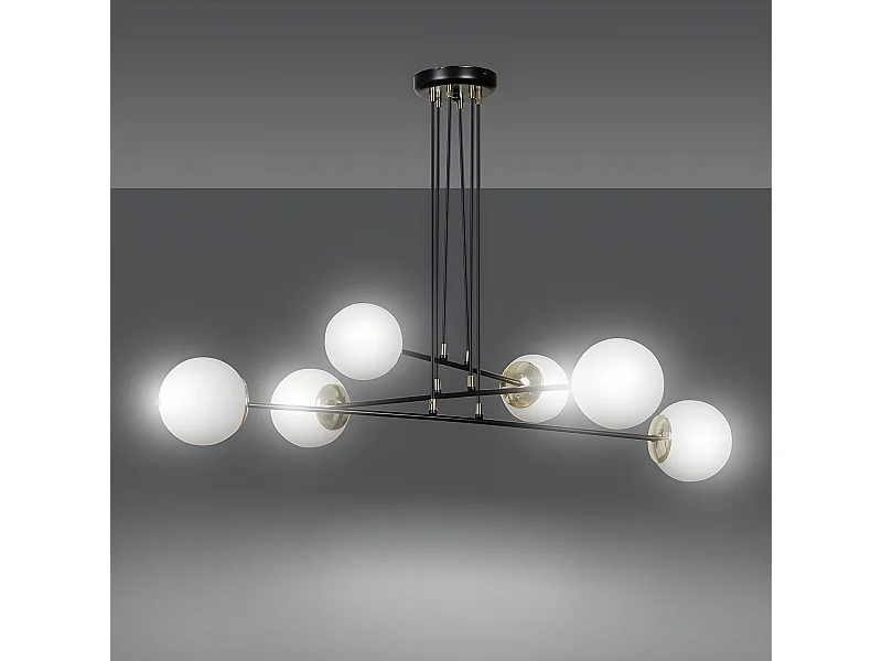 Hanglamp Signo met zwart metalen stangen en 4 glazen bollen 6xE14 ø90cm