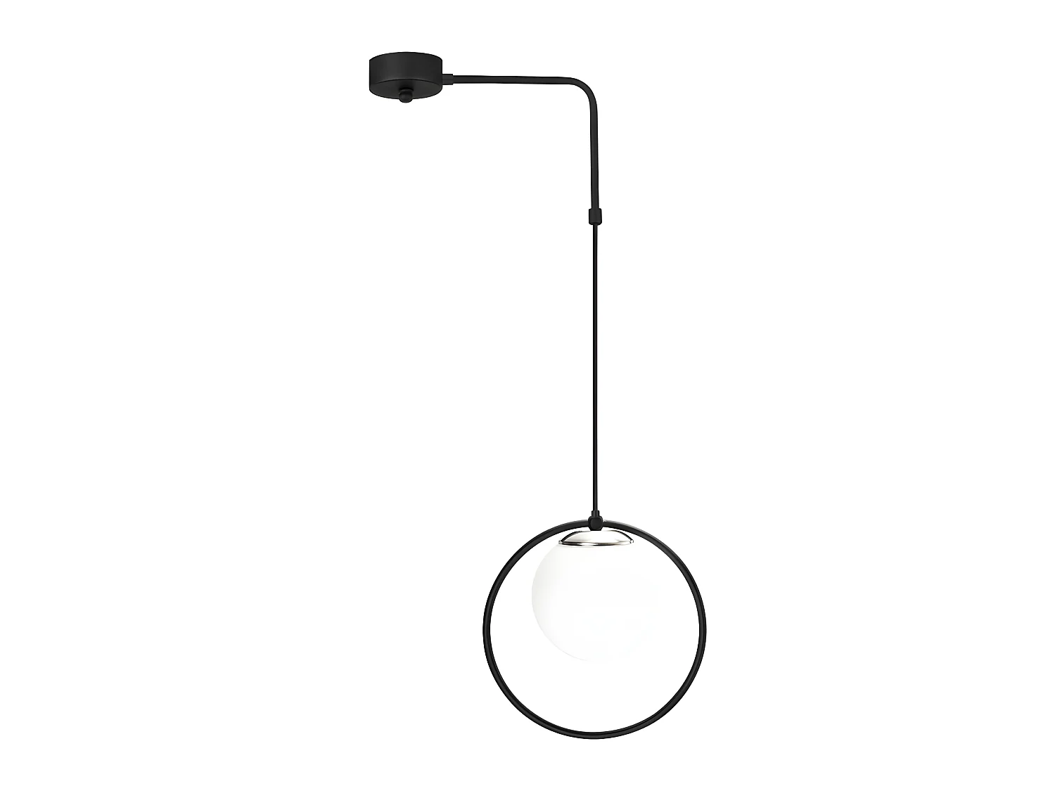 Suspension mobile noire Escott avec forme d'anneau et sphère en verre 1xE27