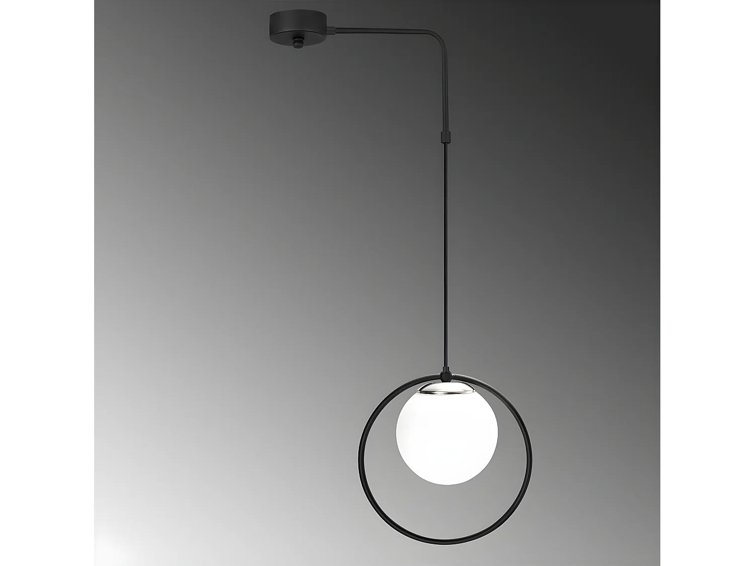 Lámpara colgante desplazable Escott negro con forma de aro y esfera de cristal 1xE27