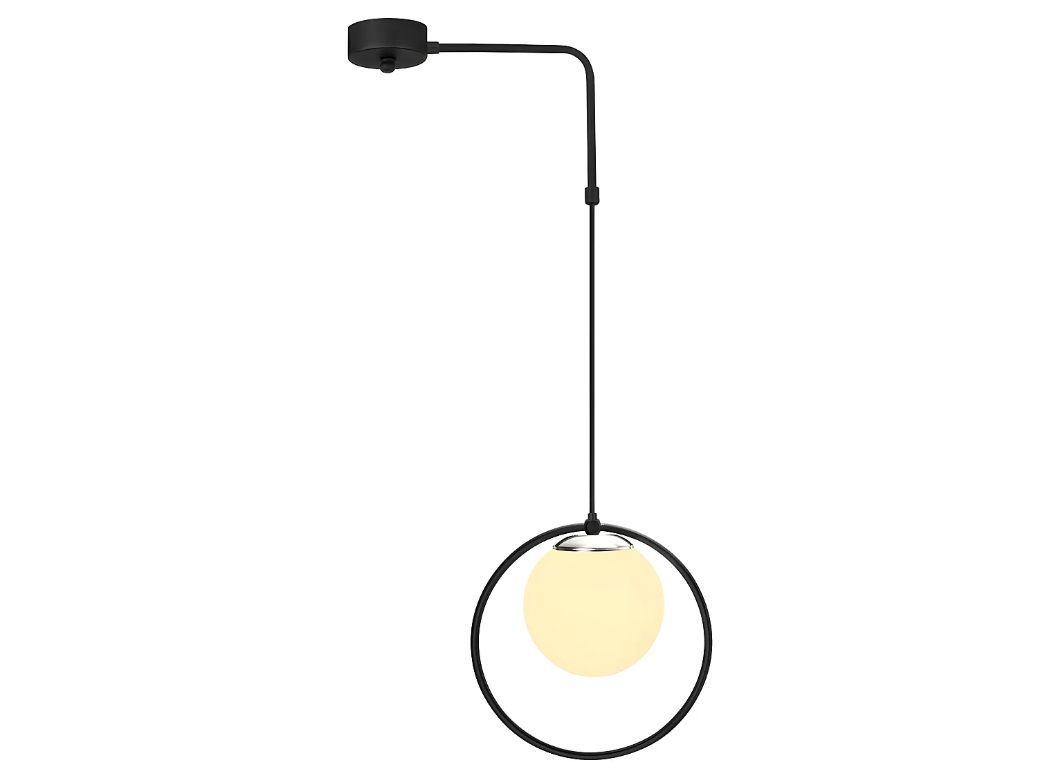 Pendelleuchte mit schwarzem beweglichem Escott-Kabel in Ringform und Glaskugel 1xE27