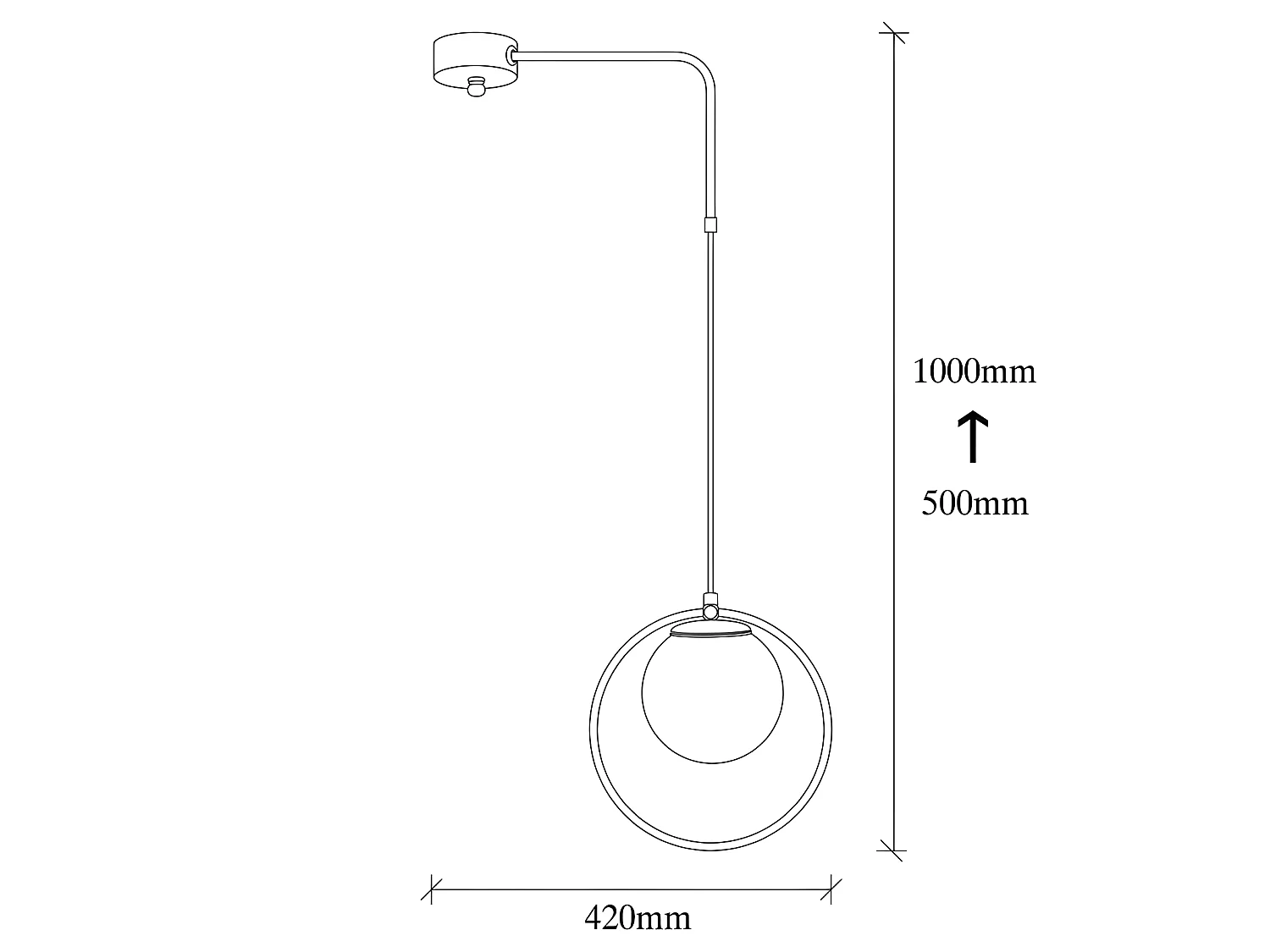 Pendelleuchte mit schwarzem beweglichem Escott-Kabel in Ringform und Glaskugel 1xE27