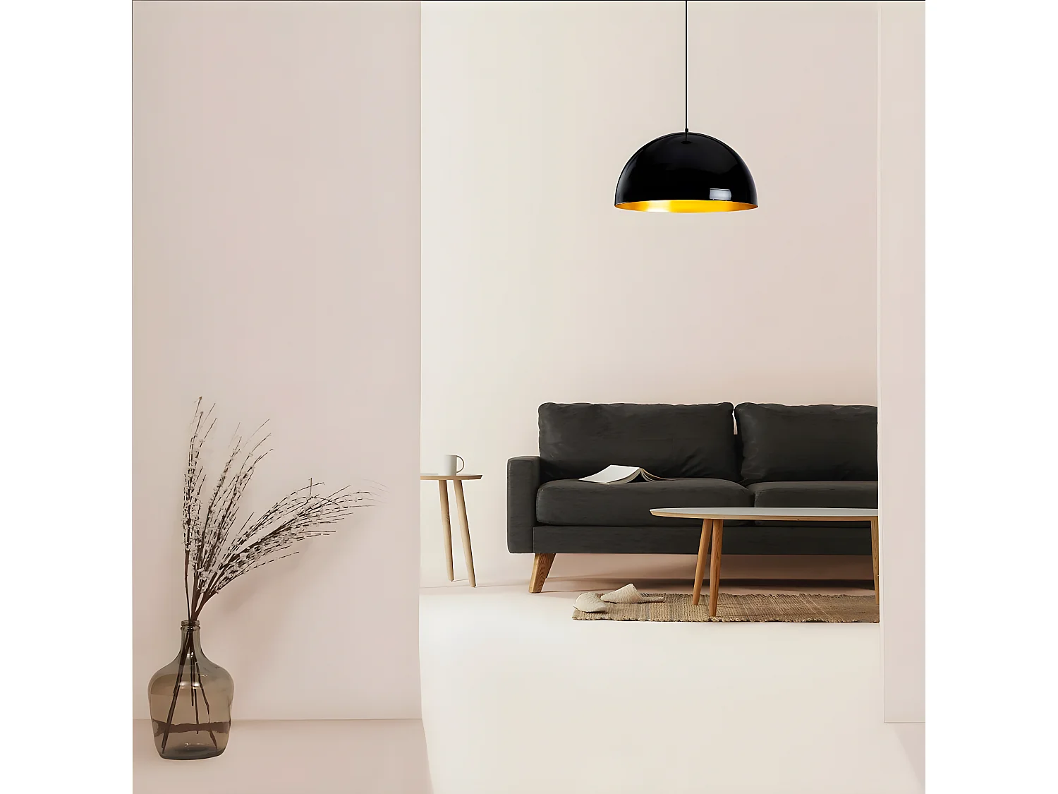 Lampada da soffitto Harvey nera con interno dorato in stile nordico 1xE27 ø50cm