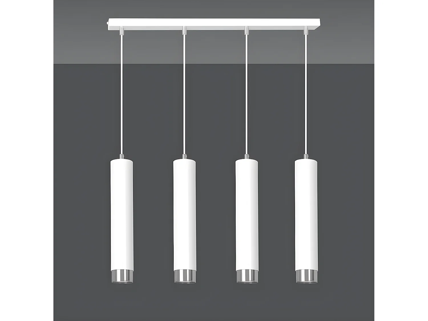Hanglamp Mura met 4 witte en verchroomde cilindervormige lampenkappen 4xGU10